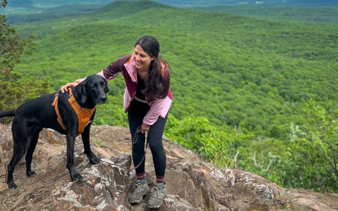 with dog on hiking